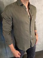 CAMISA M/L PURO LINHO VERDE OLIVA