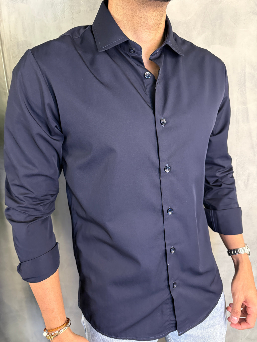 CAMISA M/L FIBRA DE BAMBU MARINHO
