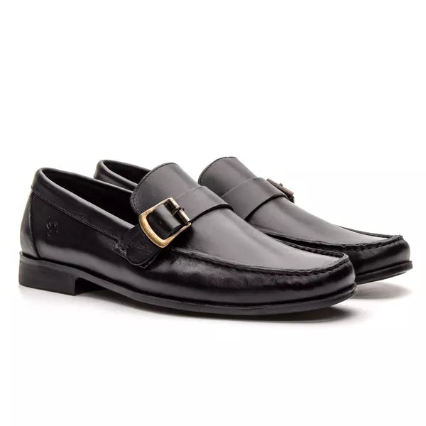 Mocassim Em Couro Absolut Preto Sola de Borracha