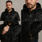 Jaqueta Couro Masculina Slim Forrada Com Capuz Removivel
