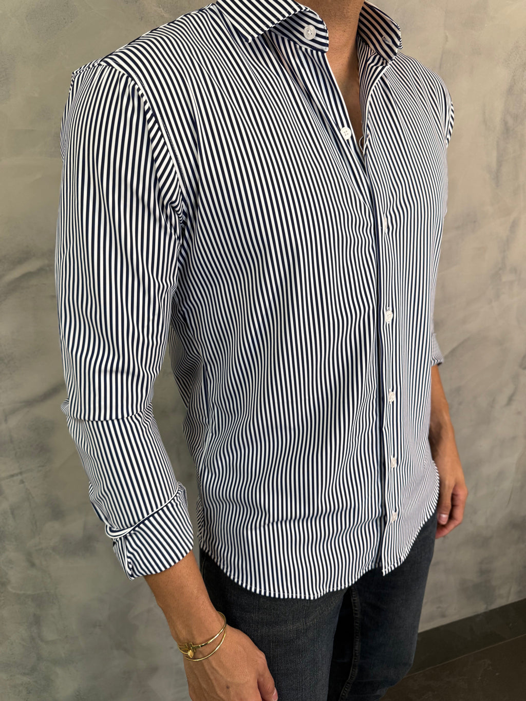 CAMISA M/L SLIM POLIAMIDA LISTRADA MARINHO