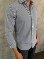 CAMISA M/L SLIM POLIAMIDA LISTRADA MARINHO