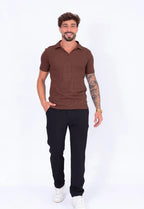 Camisa Polo Italiana Tricot Marrom Café