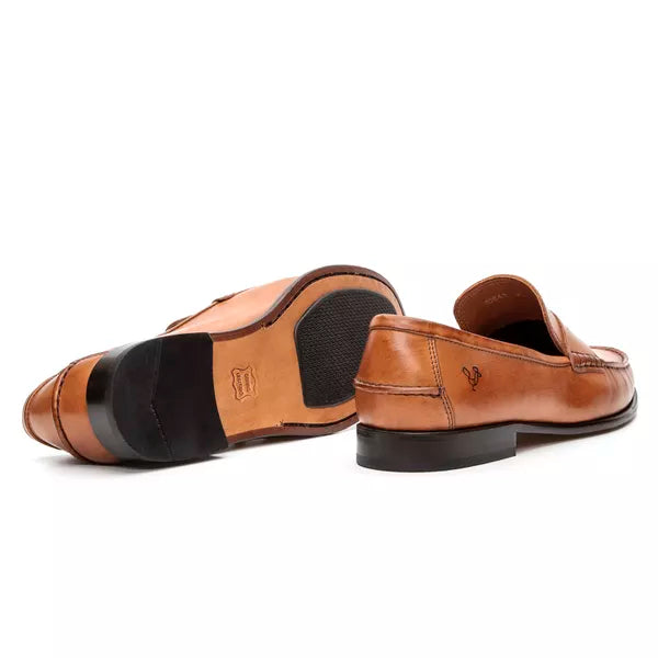 Sapato Mocassim Em Couro Sola De Couro com Antiderrapante Absolut Caramelo