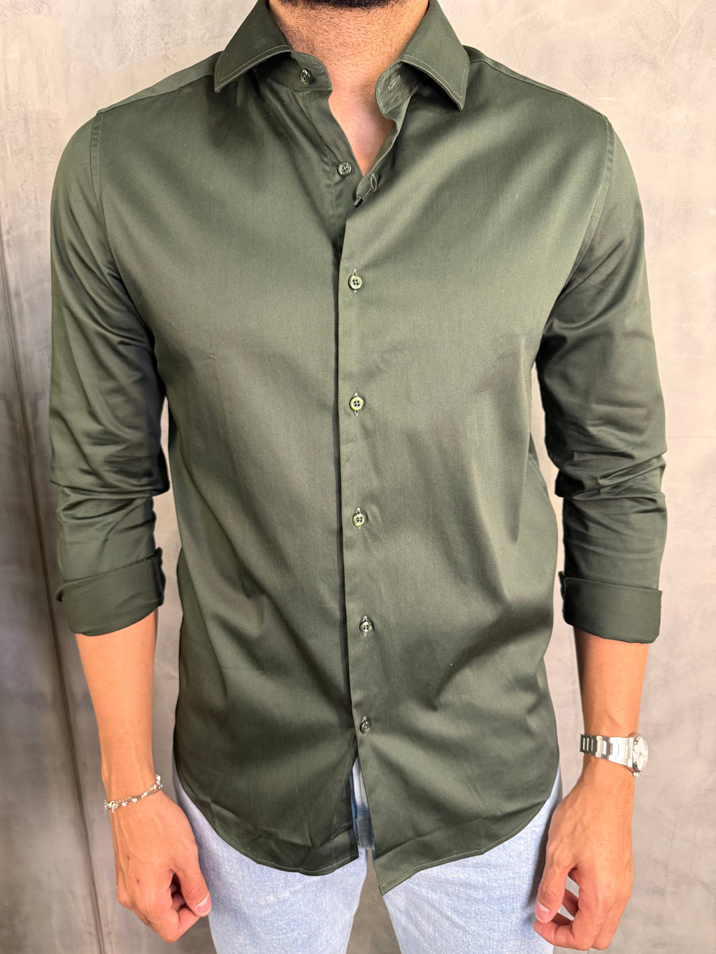 CAMISA M/L CETIM ELASTANO VERDE