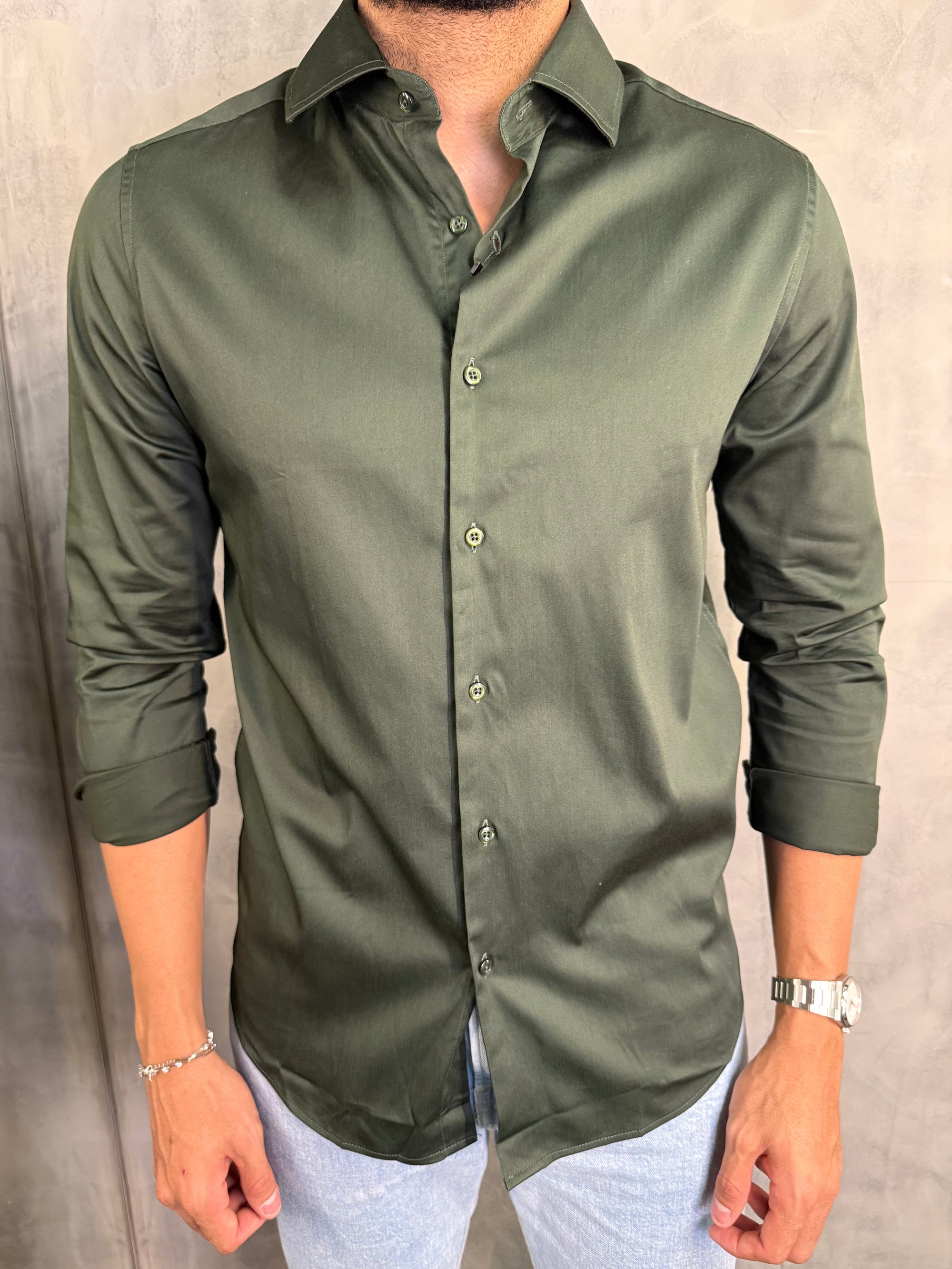 CAMISA M/L CETIM ELASTANO VERDE
