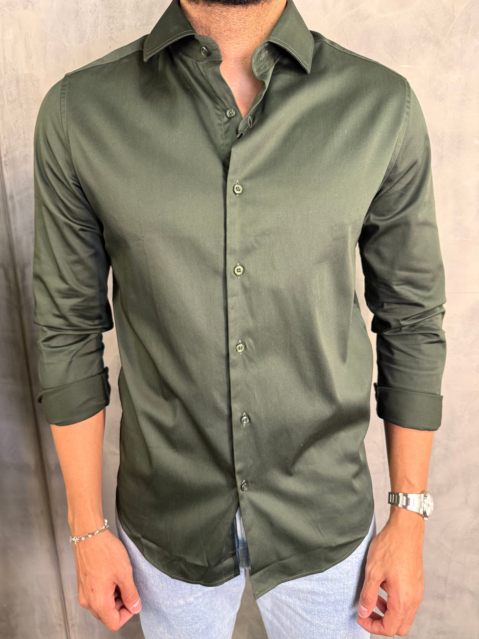 CAMISA M/L CETIM ELASTANO VERDE