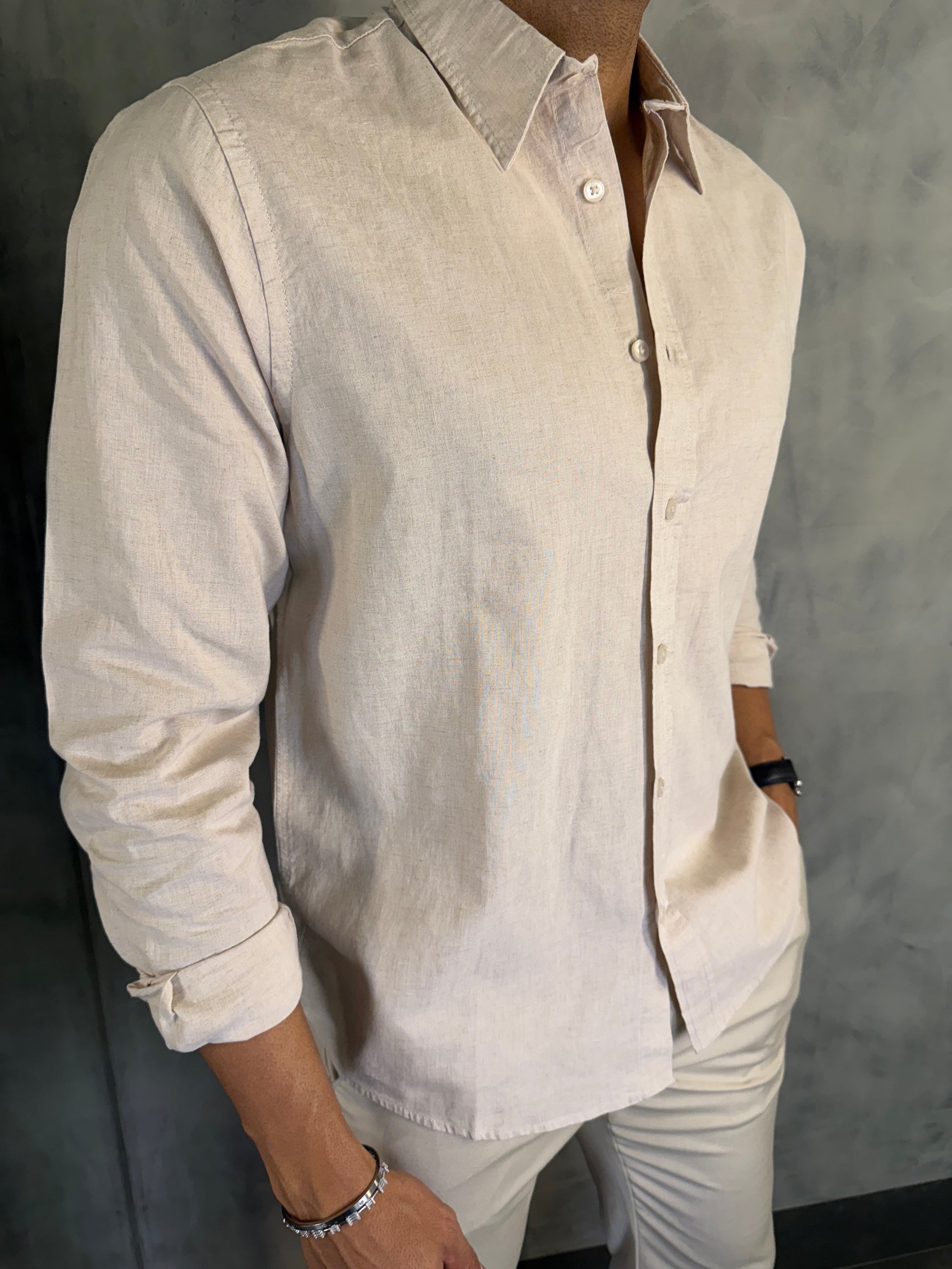 CAMISA M/L LINHO FIO TINTO