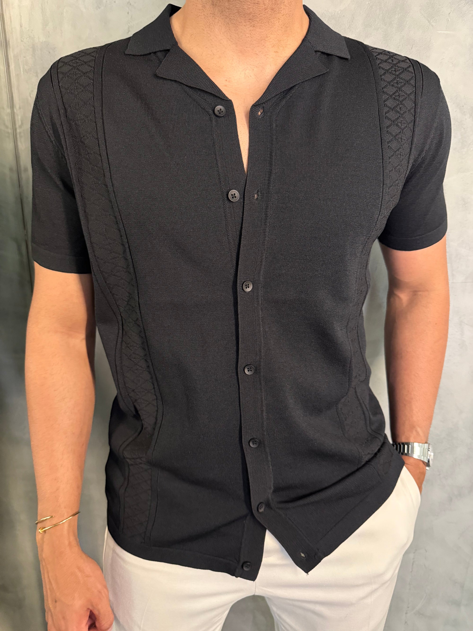 CAMISA M/C TRICOT GOLA CUBANA PRETO