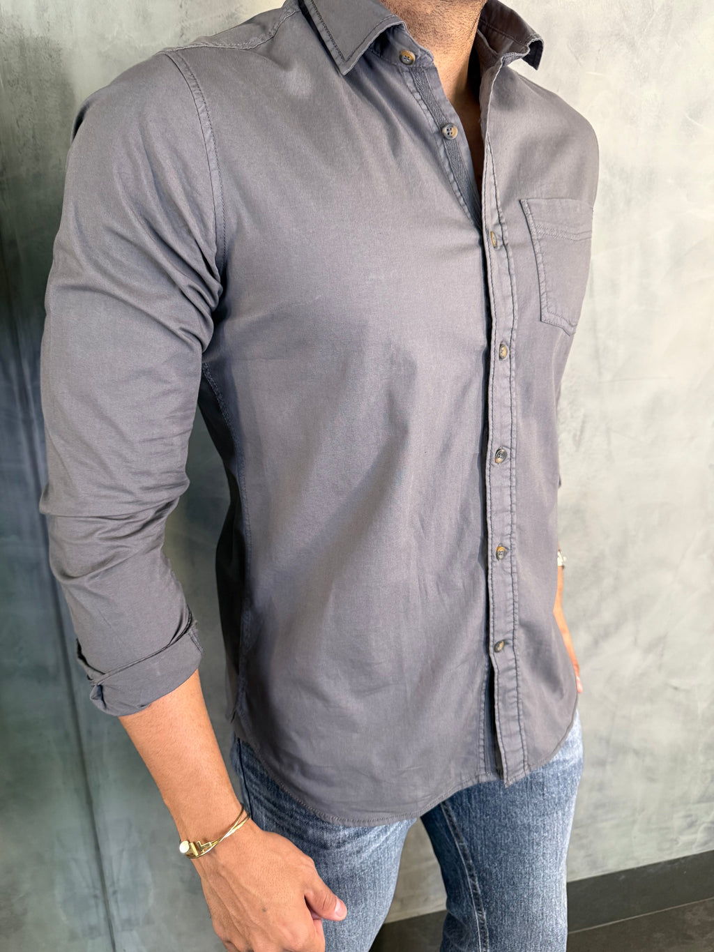 CAMISA M/L SARJA TINTURADA