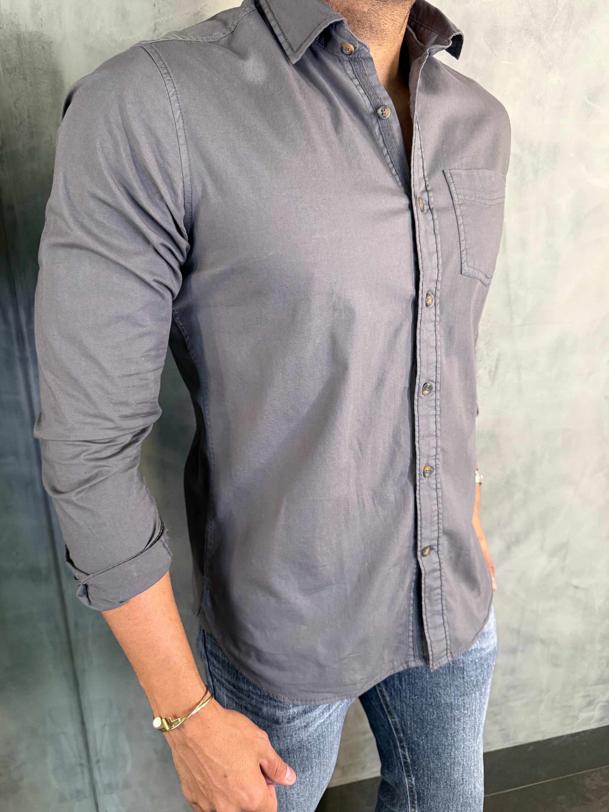 CAMISA M/L SARJA TINTURADA