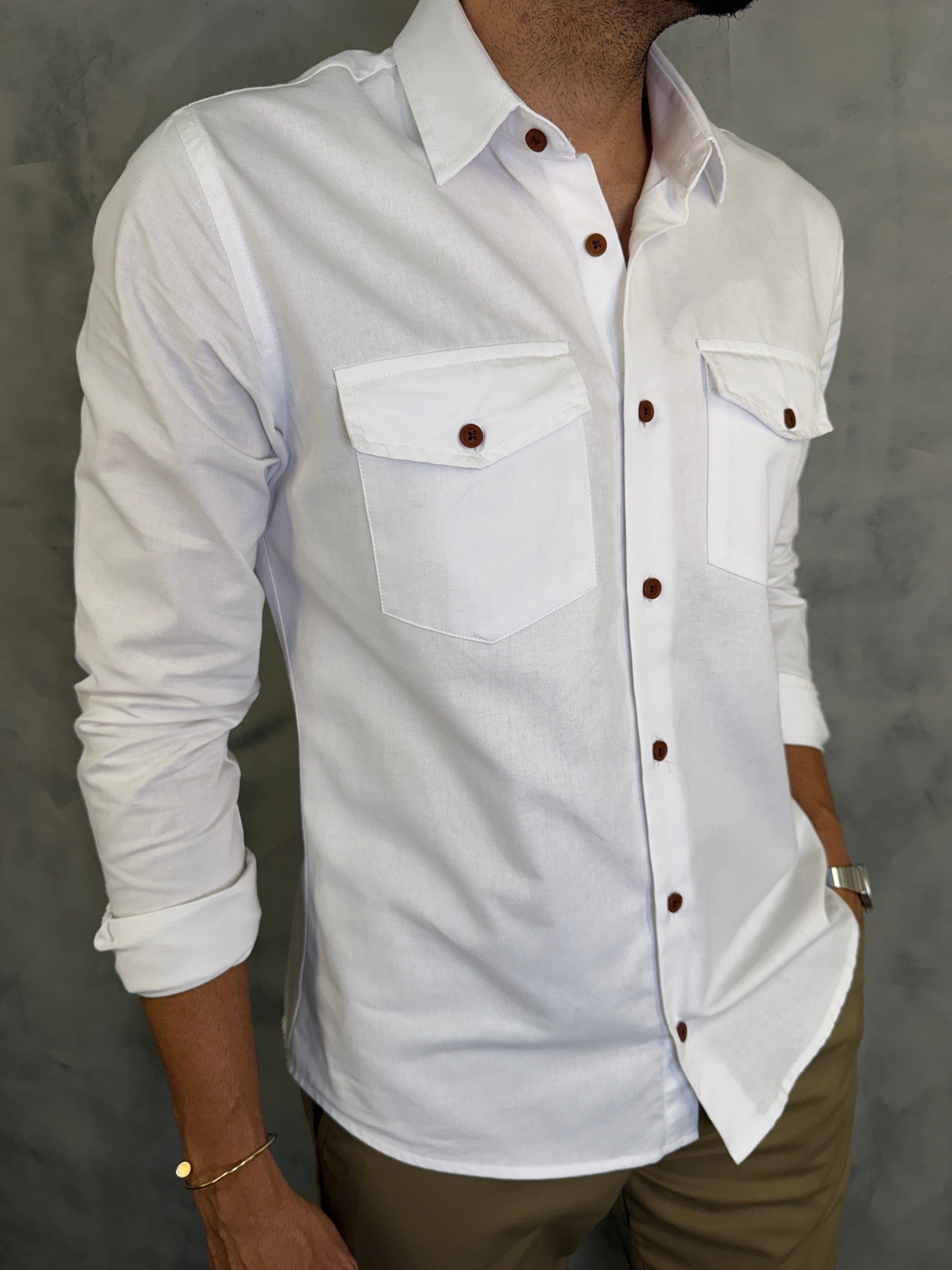 CAMISA M/L DE SARJA BRANCO