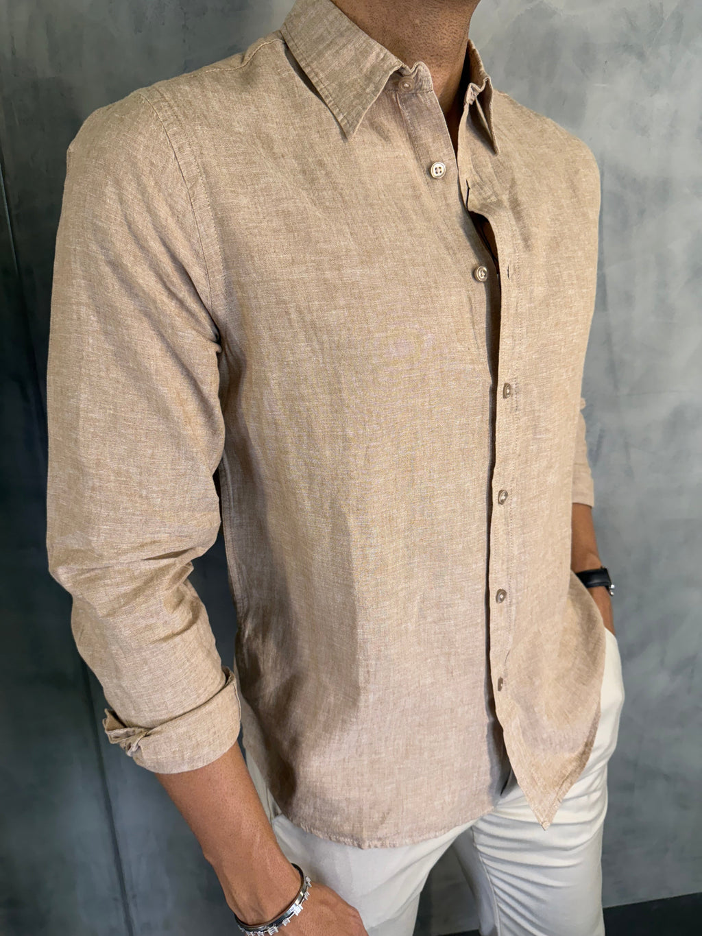 CAMISA M/L LINHO FIO TINTO