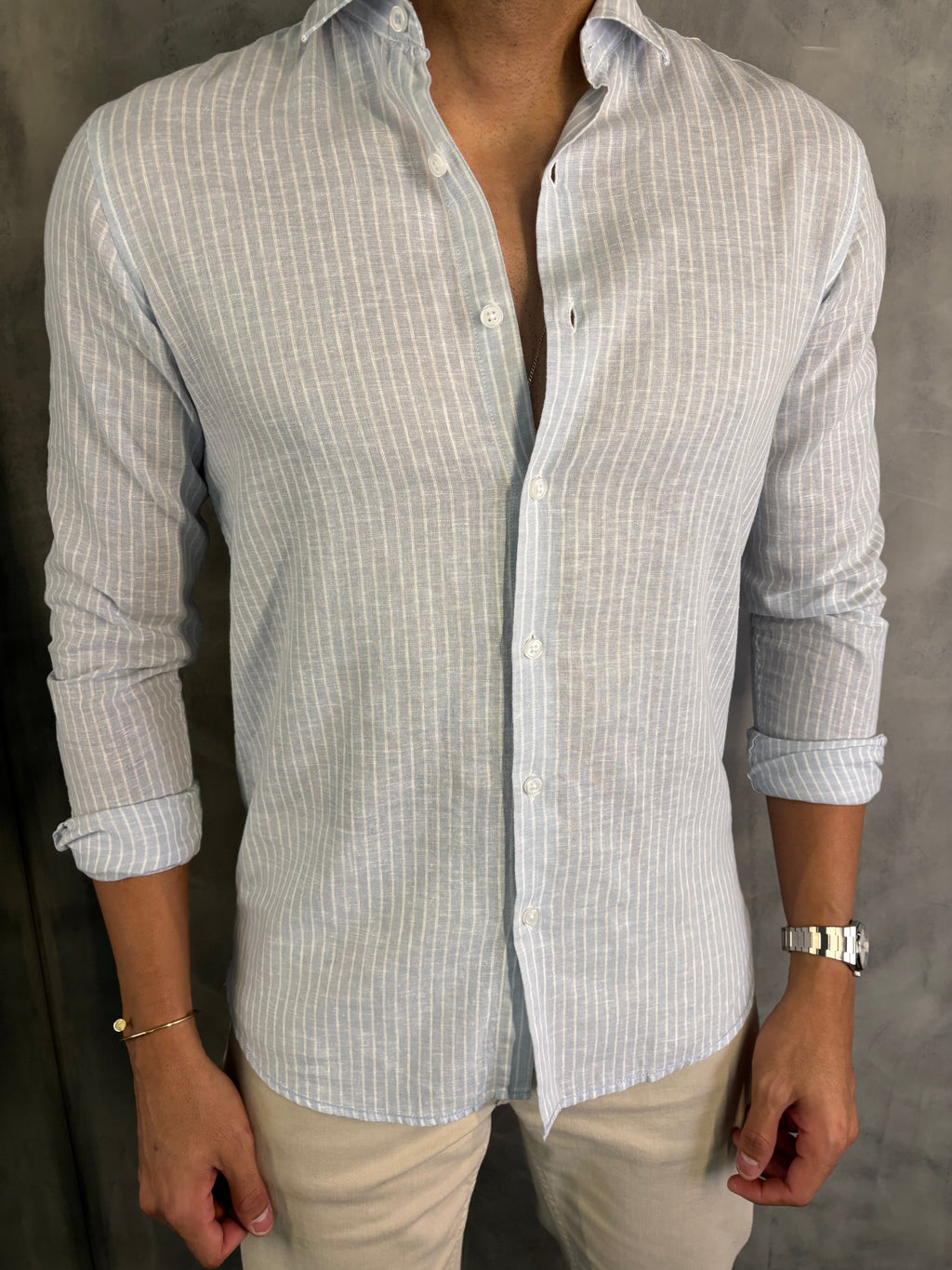 CAMISA LINHO FIO TINTO LISTRADO M/L