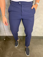 Calça Alfaiataria Skinny Com Ajuste Botão Elástico Marinho