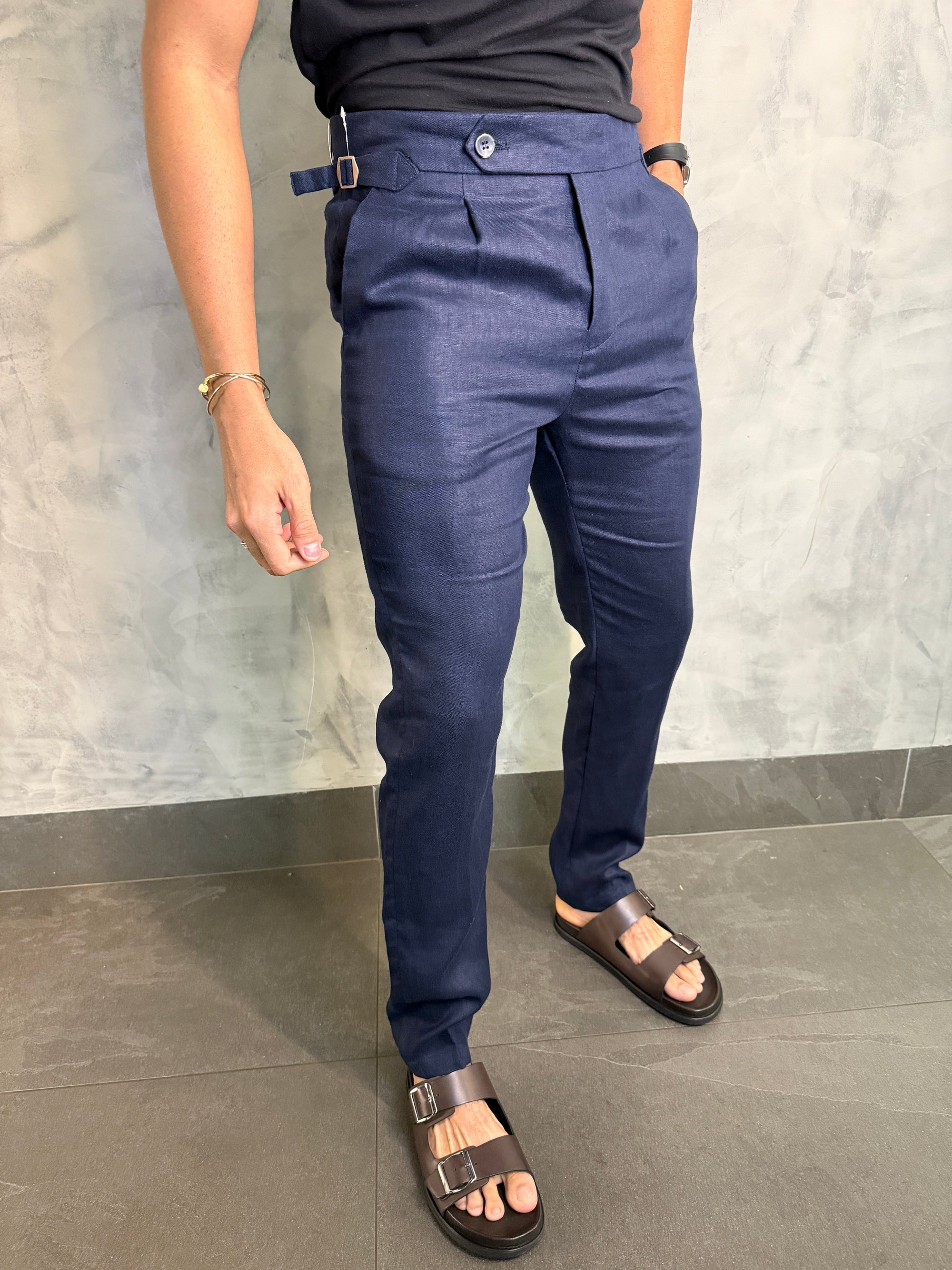 CALÇA ALF. GURKHA PURO LINHO MARINHO