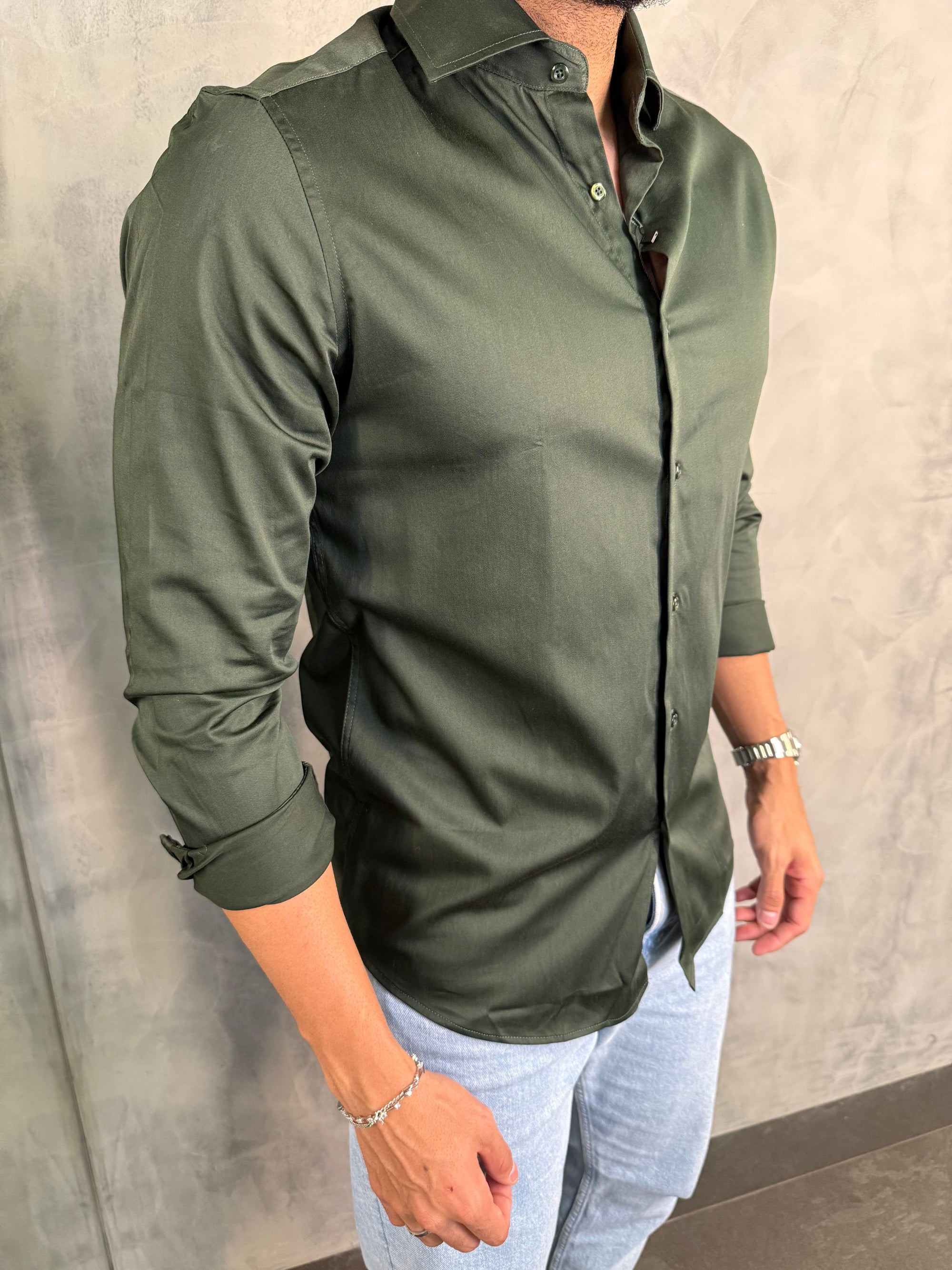 CAMISA M/L CETIM ELASTANO VERDE