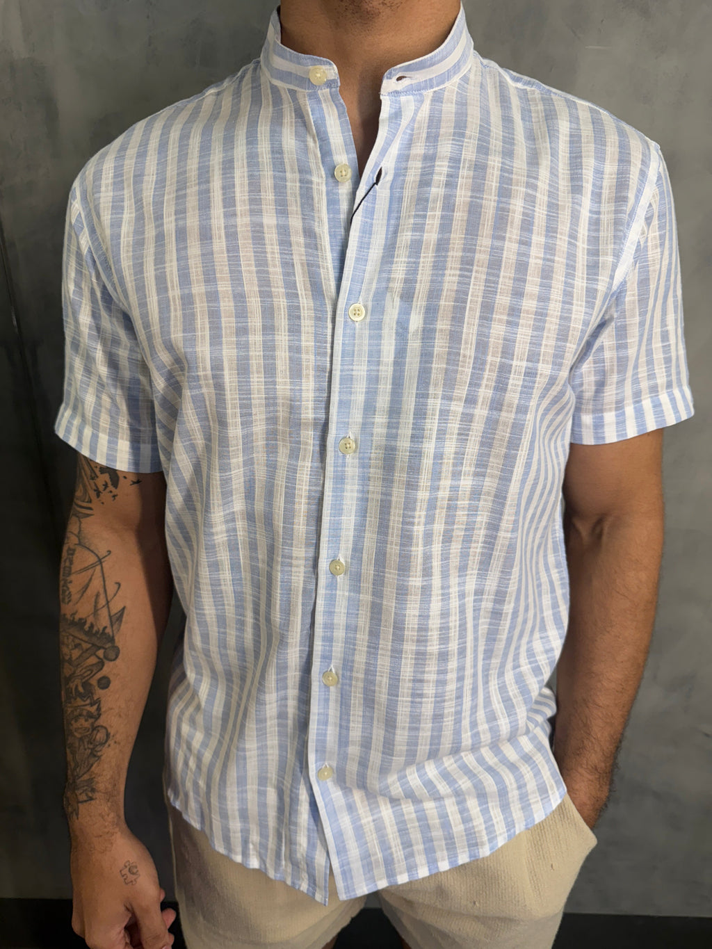 CAMISA M/C TRAMANDAI LISTRAS AZUL BB