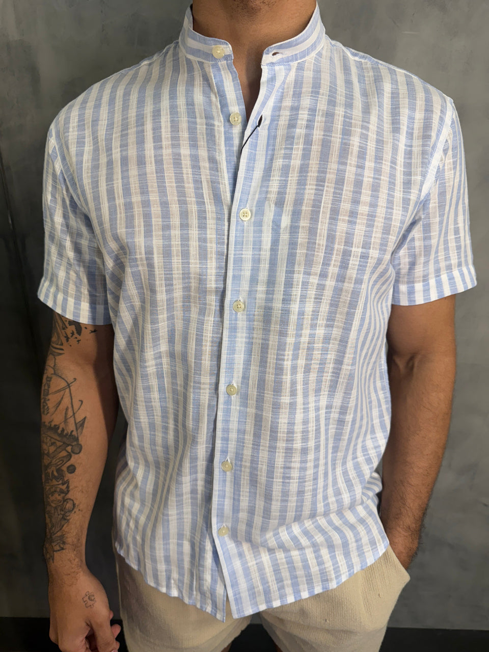 CAMISA M/C TRAMANDAI LISTRAS AZUL BB