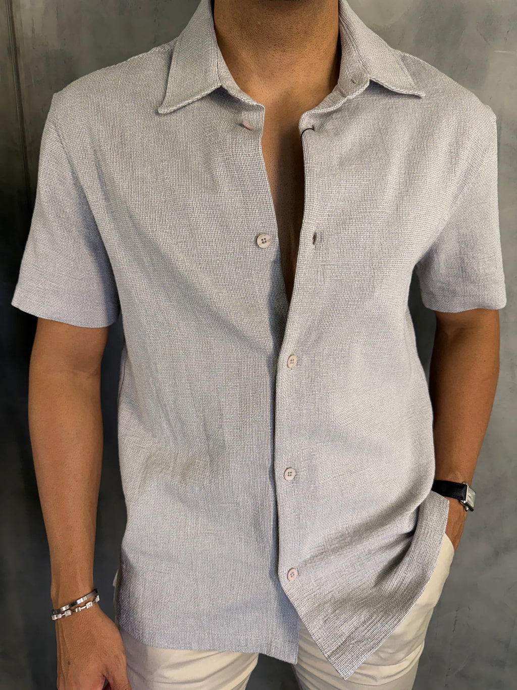 CAMISA M/C TRICOT CINZA