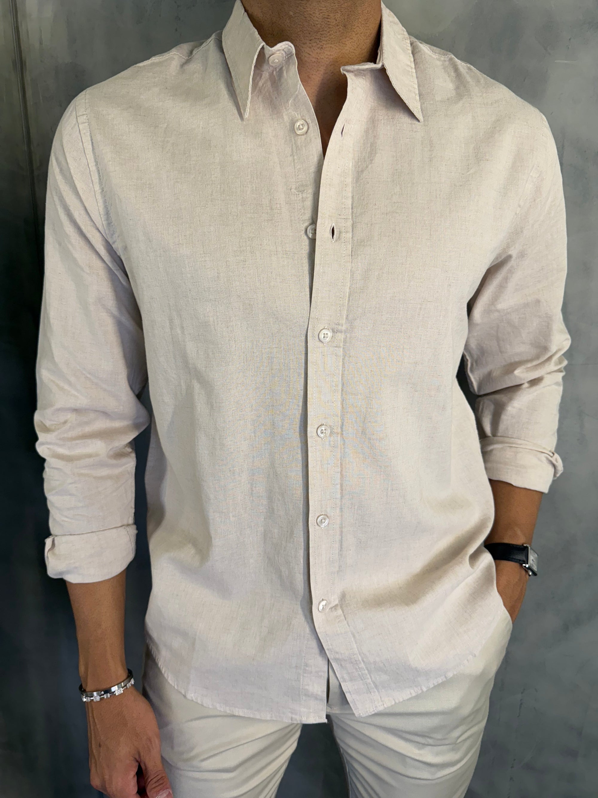 CAMISA M/L LINHO FIO TINTO