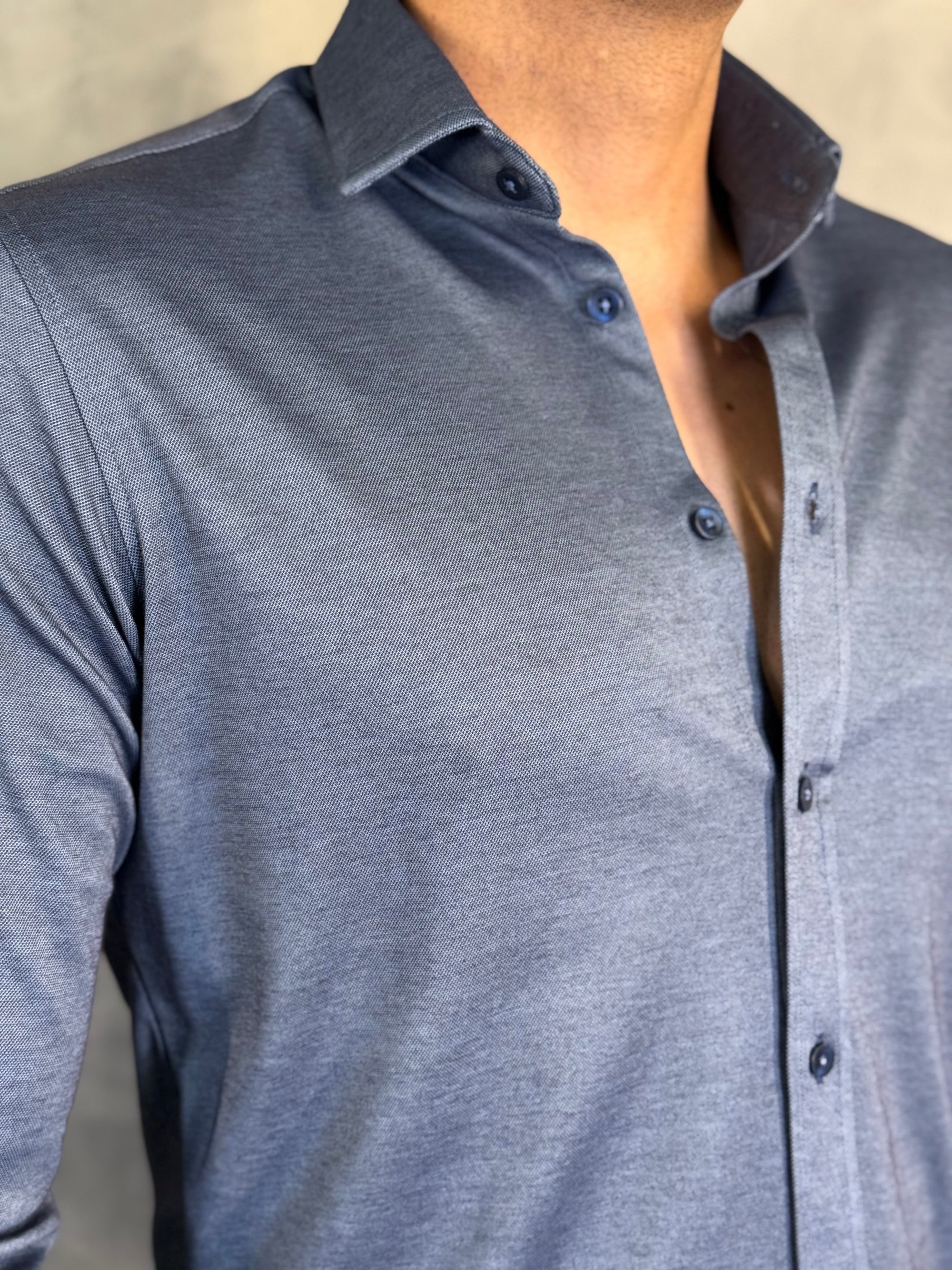 CAMISA M/L ALGODÃO PIMA AZUL MARINHO