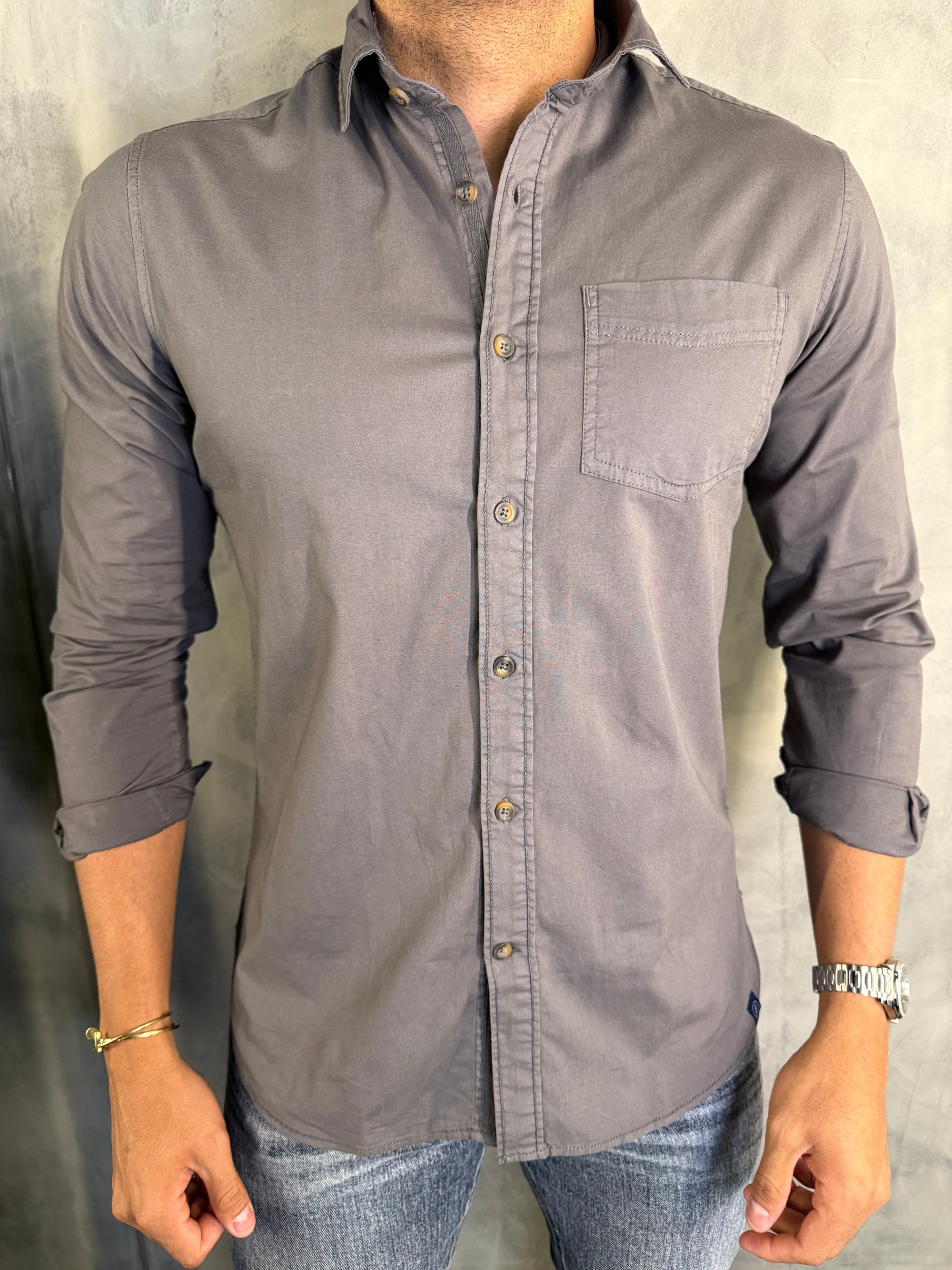 CAMISA M/L SARJA TINTURADA