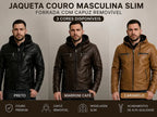Jaqueta Couro Masculina Slim Forrada Com Capuz Removivel