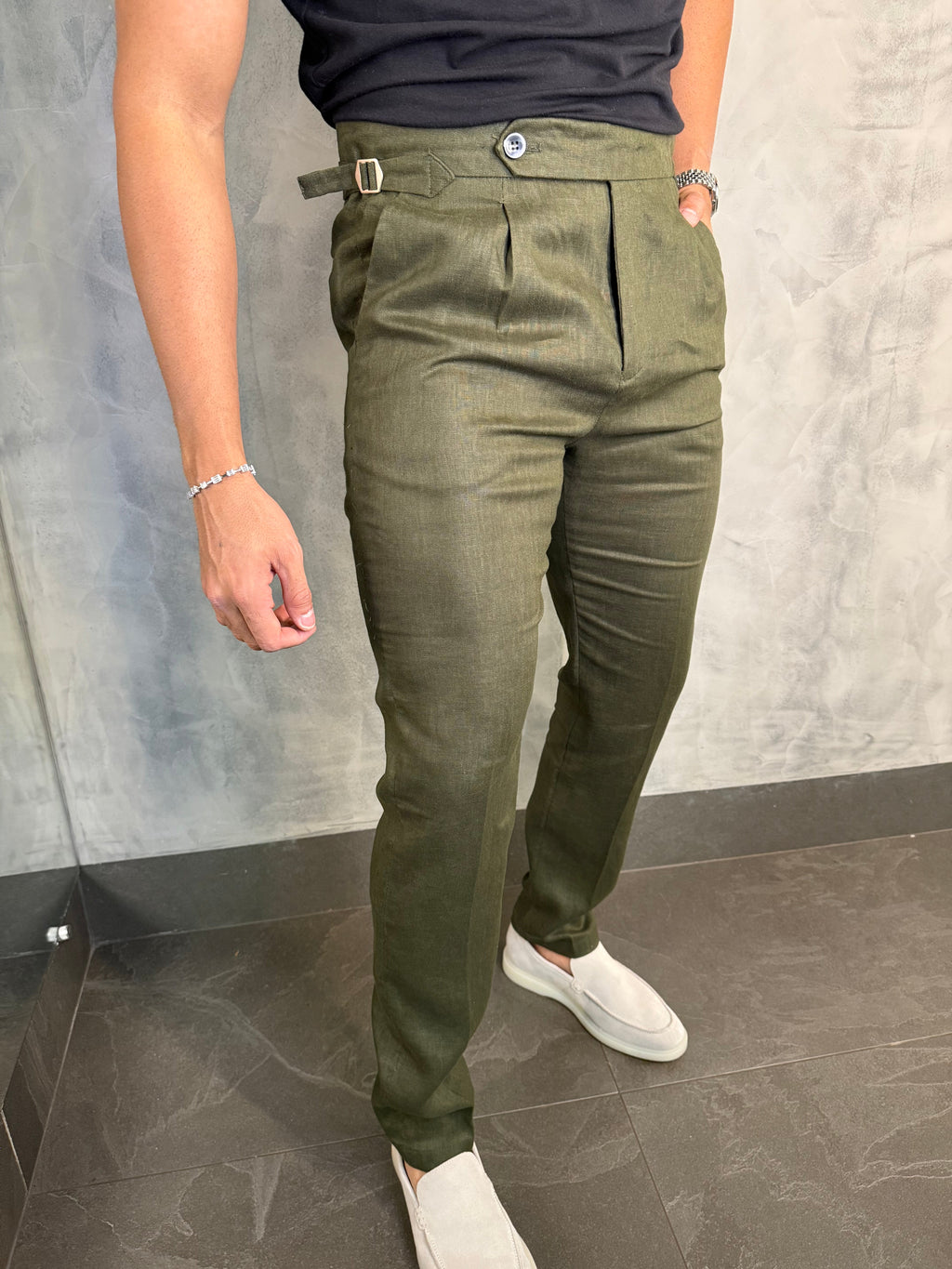 CALÇA ALF. GURKHA PURO LINHO VERDE MILITAR