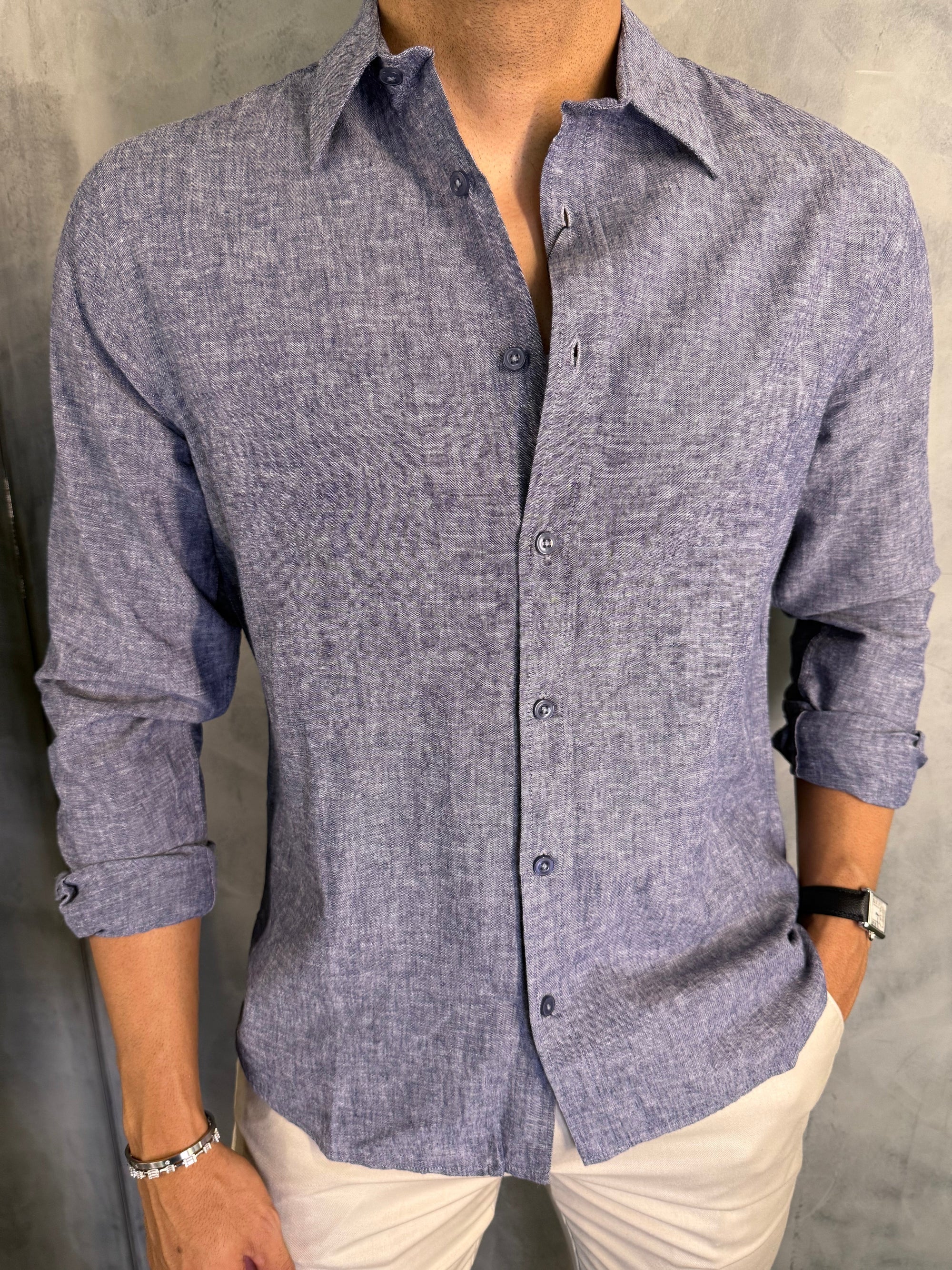 CAMISA M/L LINHO FIO TINTO
