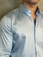 CAMISA M/L ACETINADA C/ ELASTANO PONTO H AZUL BB