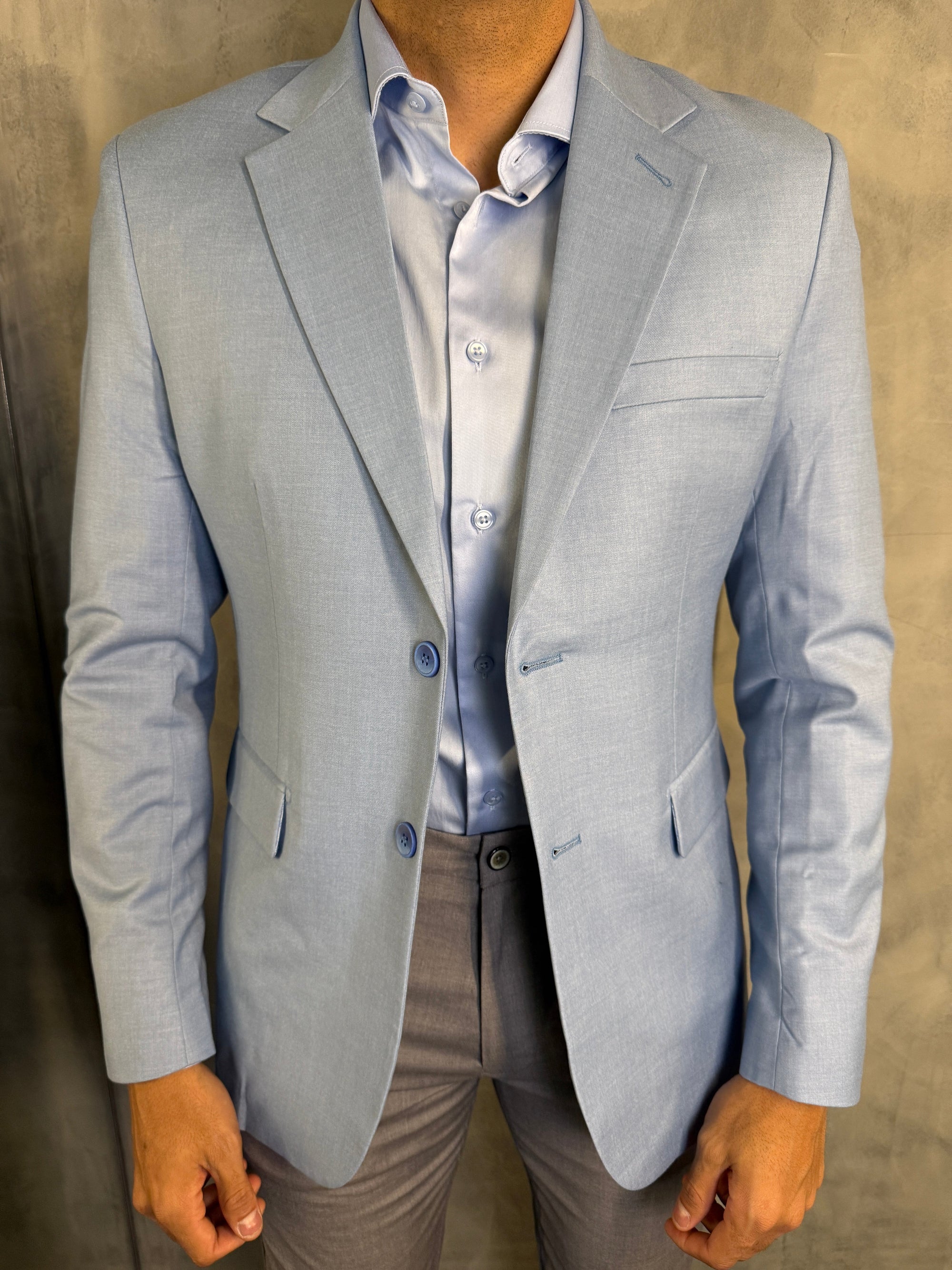 BLAZER SLIM POLIVISCOSE STRETCH LAP LARGA FATIOTA AZUL CLARO