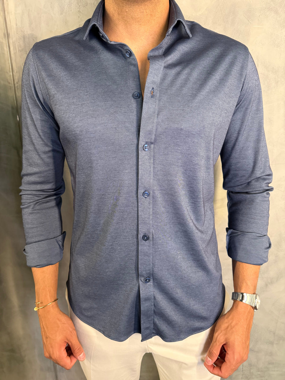 CAMISA M/L ALGODÃO PIMA AZUL MARINHO