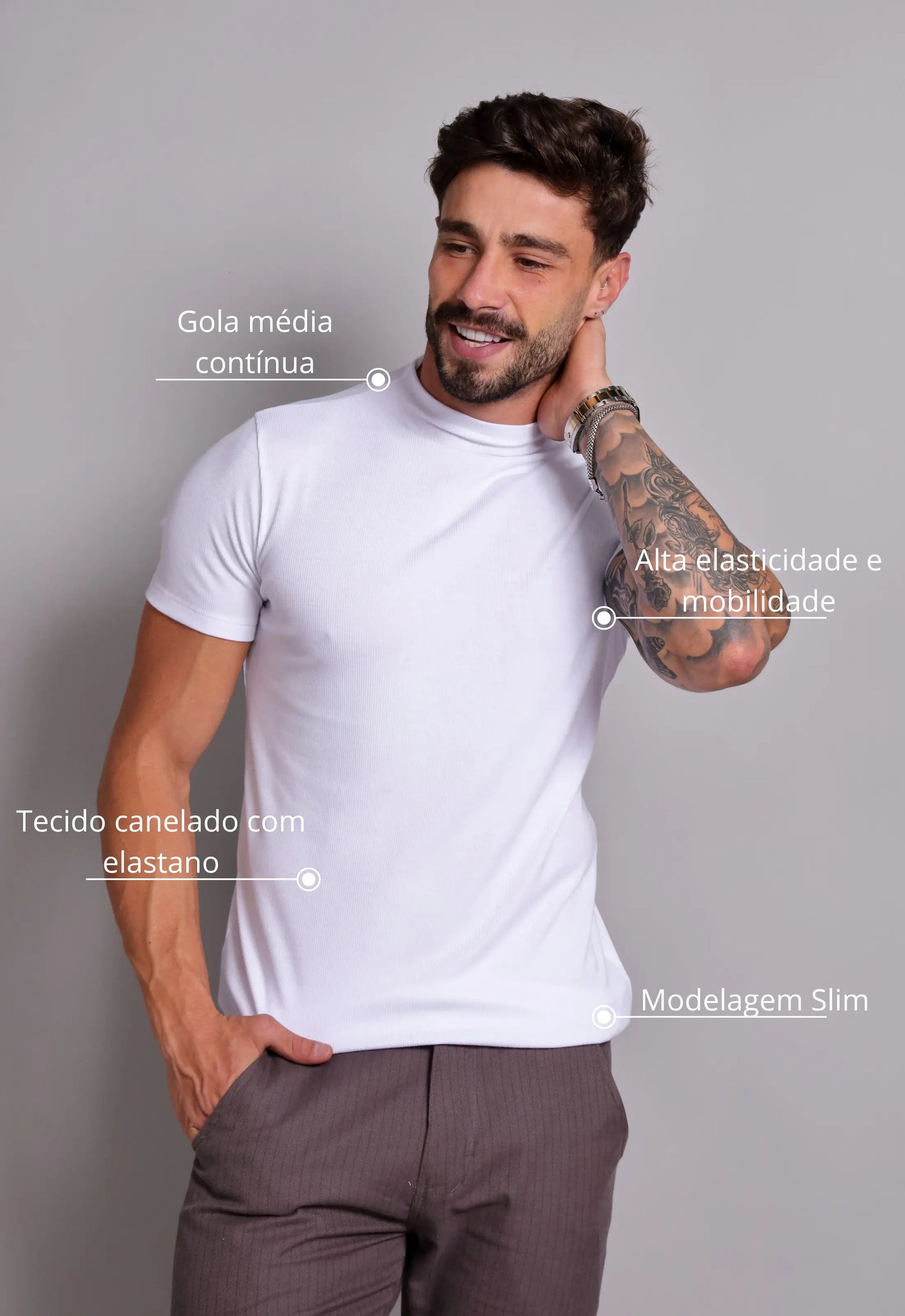 Camiseta Slim Gola Média Branca