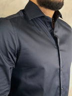 CAMISA M/L CETIM ELASTANO MARINHO