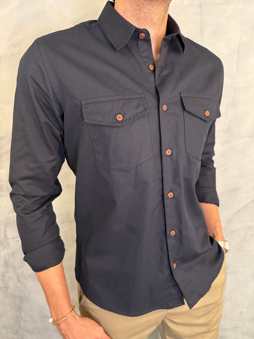 CAMISA M/L DE SARJA PRETO