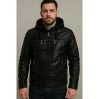 Jaqueta Couro Masculina Slim Forrada Com Capuz Removivel