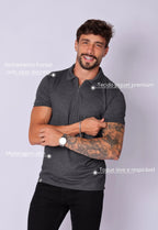 Camisa Polo Ziper Chumbo