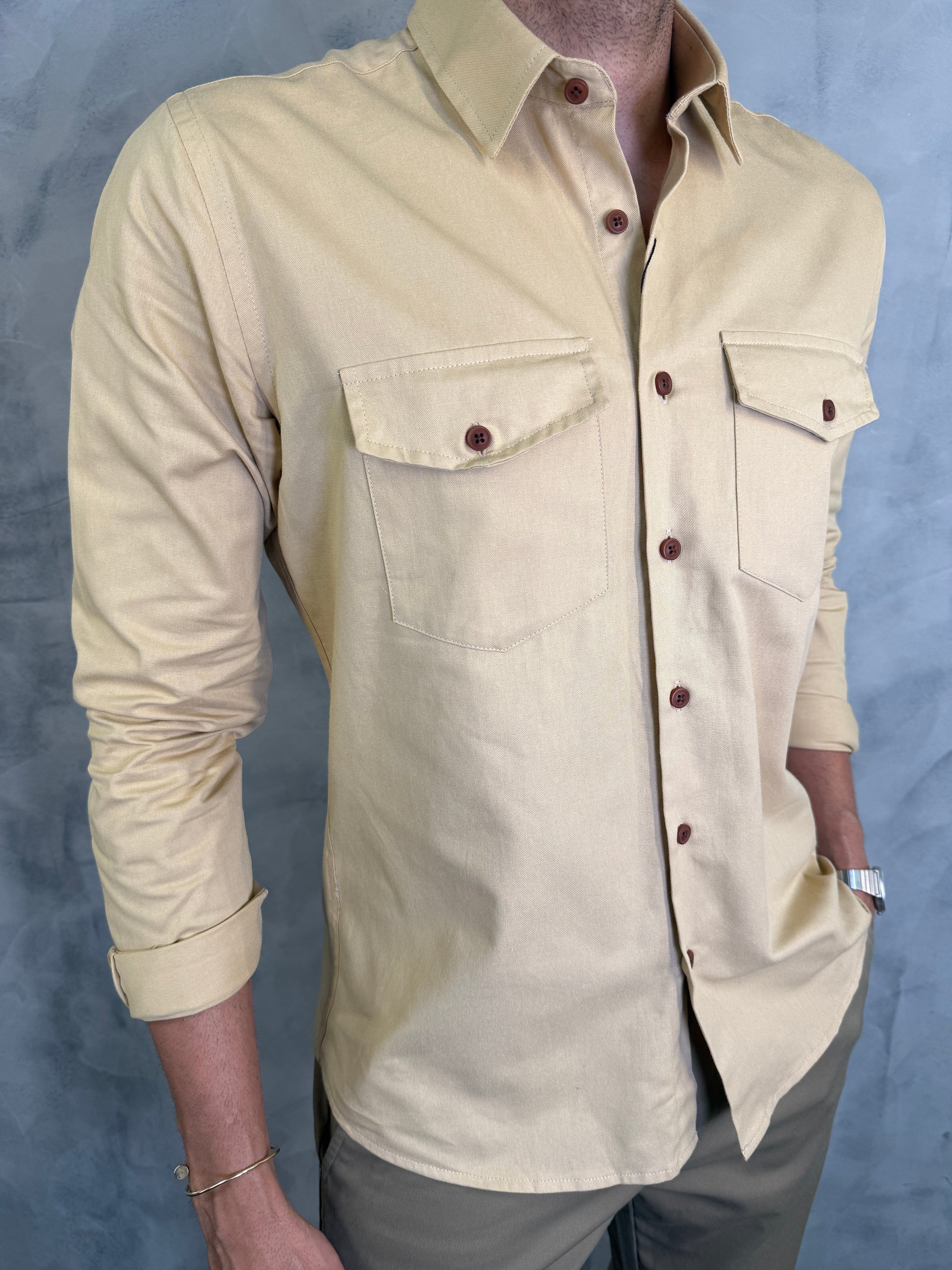 CAMISA M/L DE SARJA BEGE