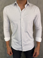 CAMISA M/L SLIM POLIAMIDA XADREZ BRANCO