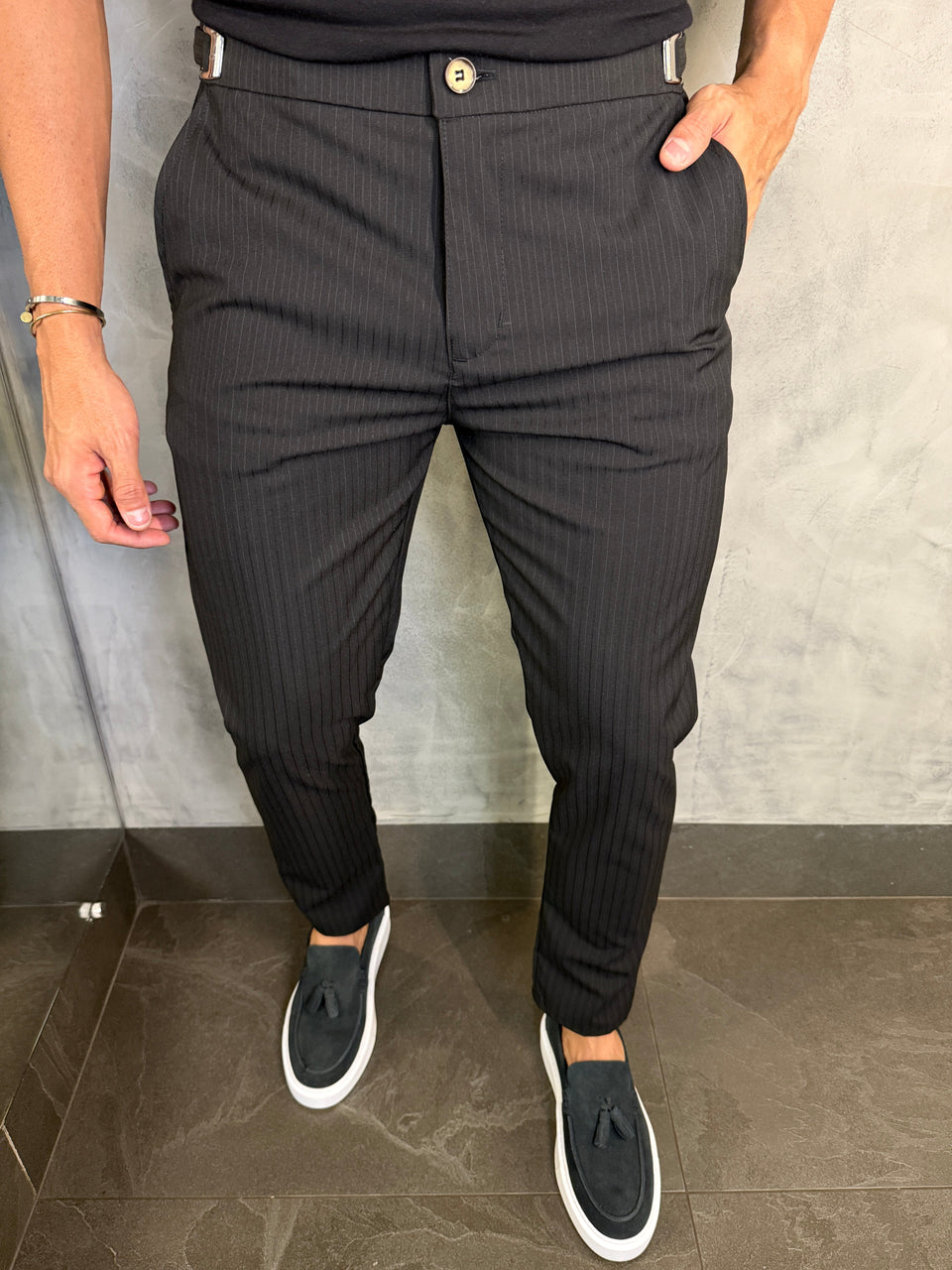 CALÇA ALF. RISCA DE GIZ ÉVORA PONTO H PRETO