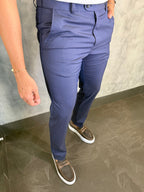 Calça Alf Slim Xadrez Cintura Elástica Marinho