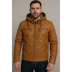 Jaqueta Couro Masculina Slim Forrada Com Capuz Removivel