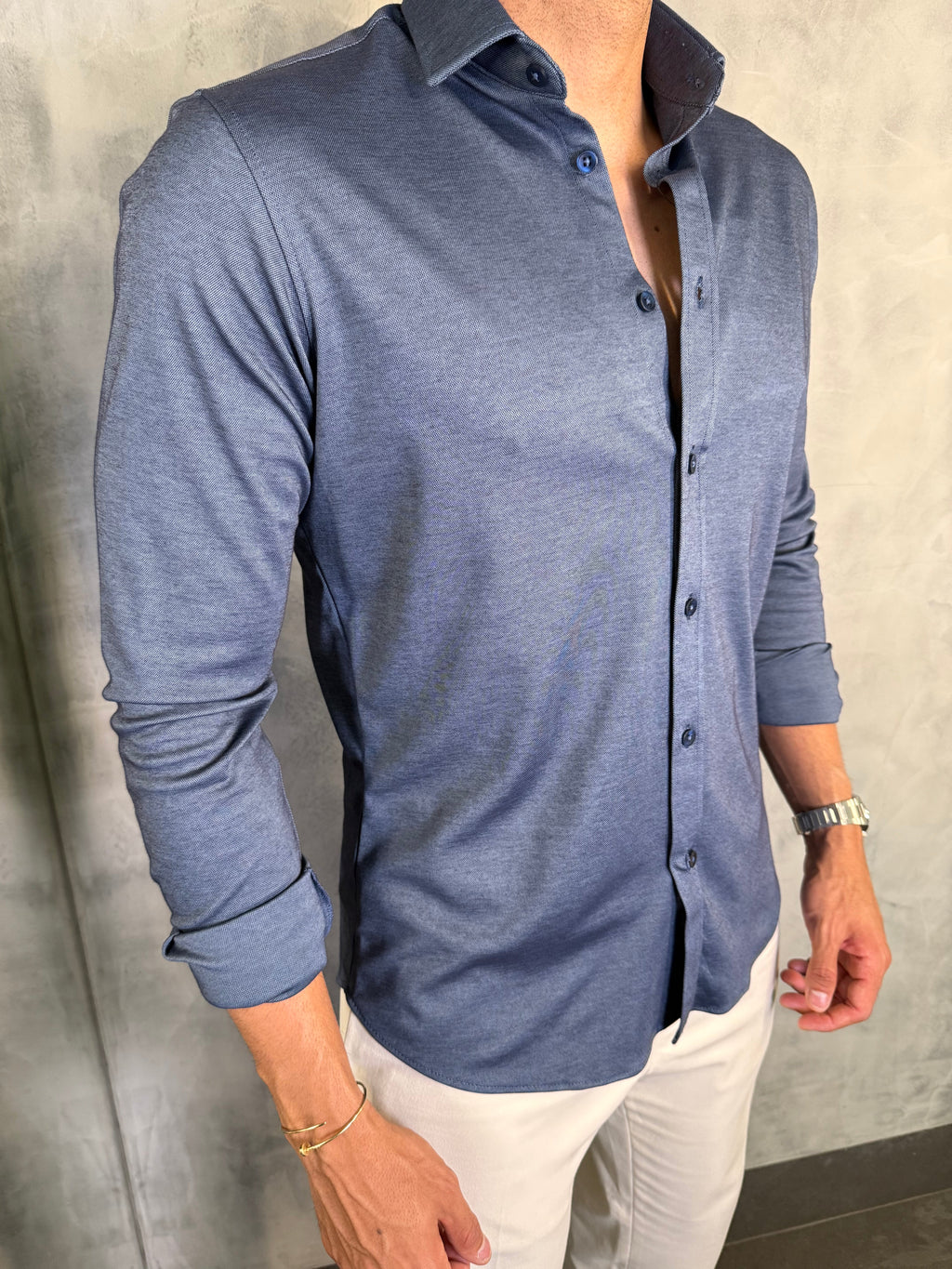 CAMISA M/L ALGODÃO PIMA AZUL MARINHO