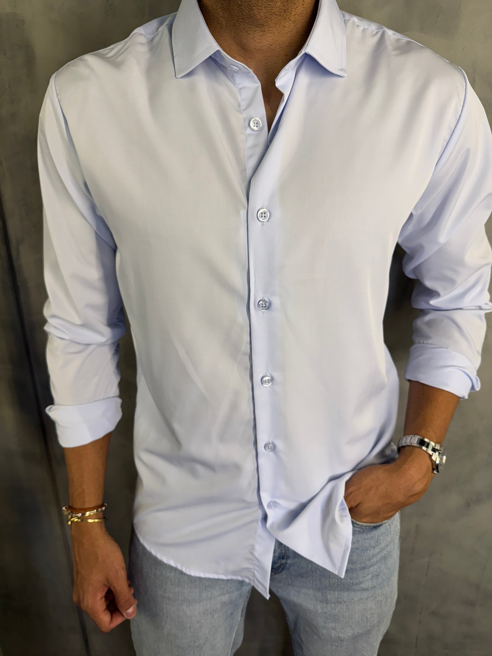 CAMISA M/L FIBRA DE BAMBU AZUL BB