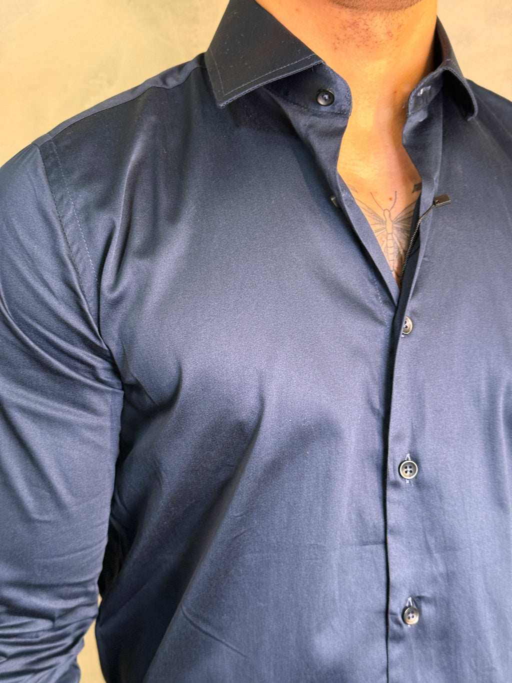 CAMISA M/L ACETINADA C/ ELASTANO PONTO H MARINHO