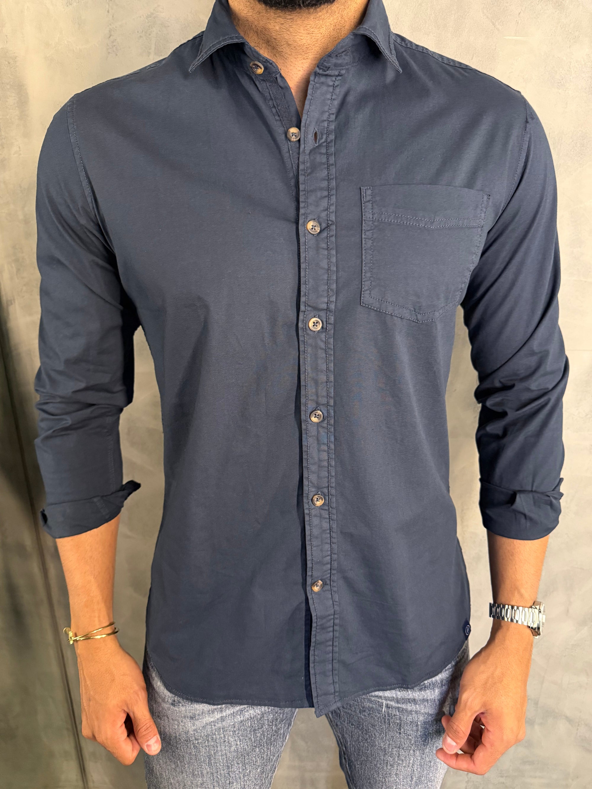 CAMISA M/L SARJA TINTURADA