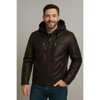Jaqueta Couro Masculina Slim Forrada Com Capuz Removivel