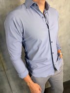 CAMISA M/L SLIM POLIAMIDA MICROLISTRAS MARINHO