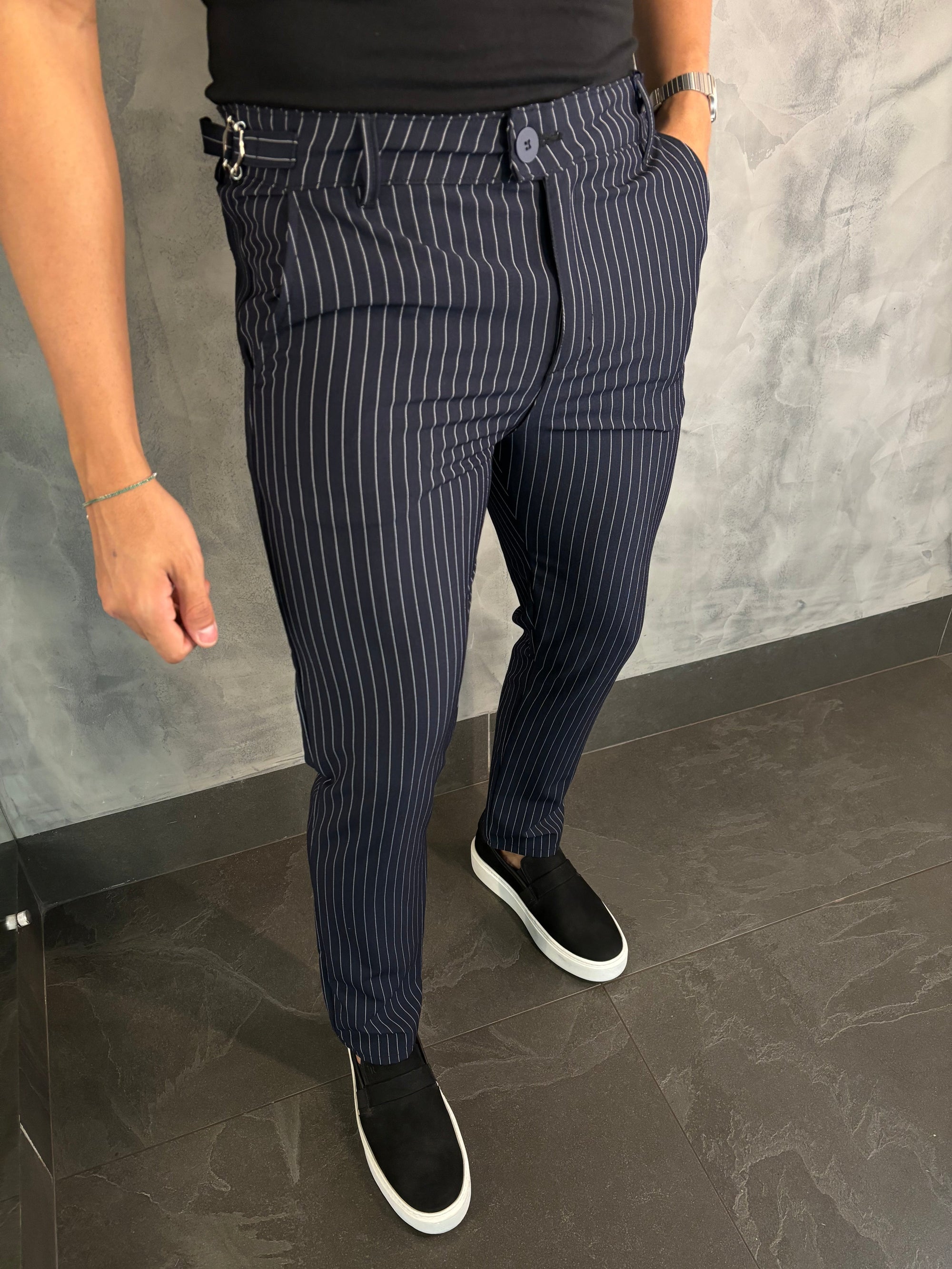 Calça Alf. Listrado Marinho